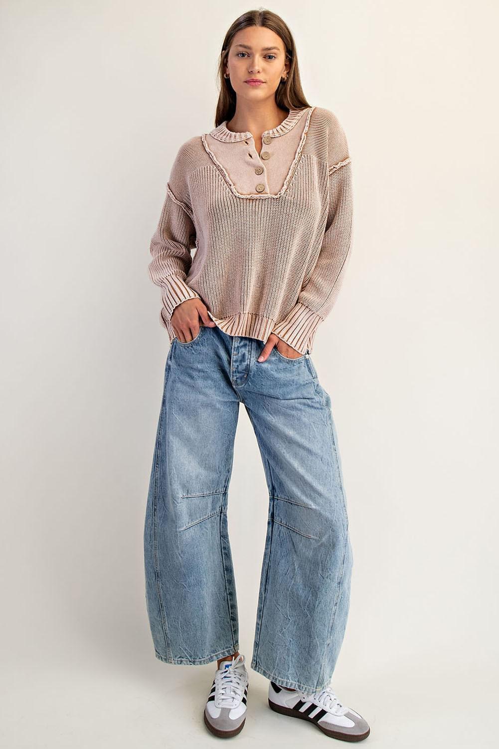 Washed Walnut Half Button Pullover