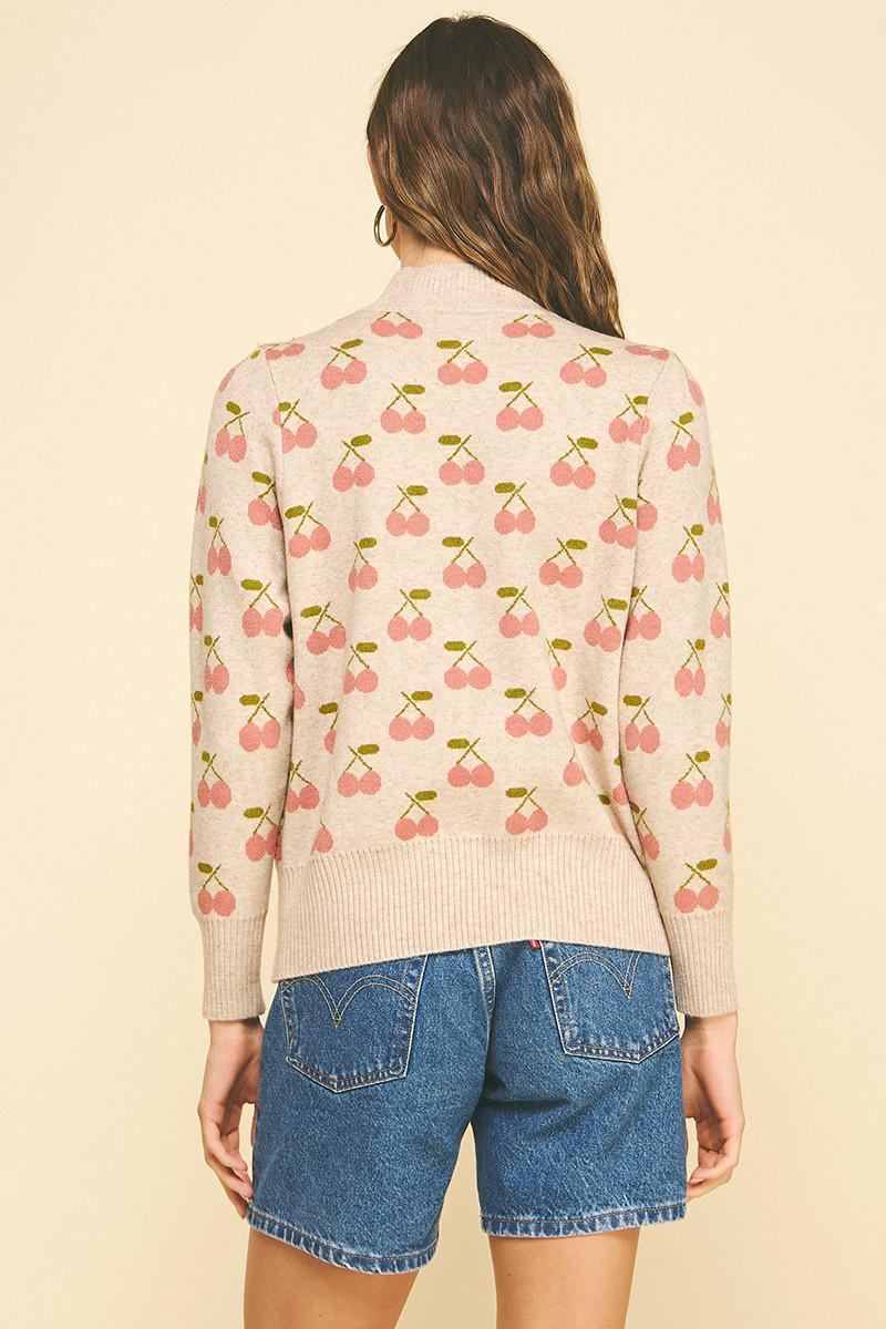 Oatmeal Cherry Pattern Sweater
