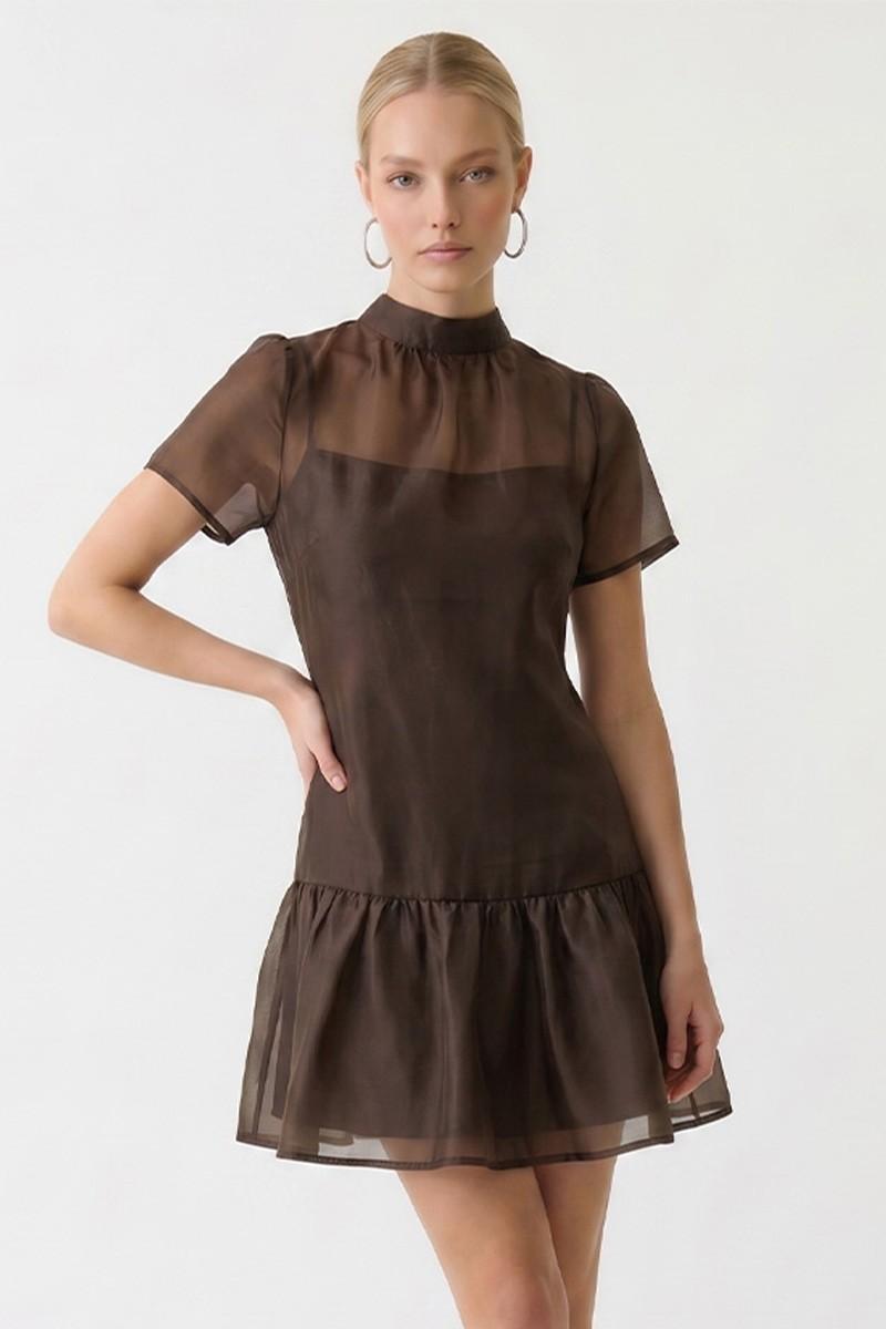 Dark Brown Soft Organza Mini Dress