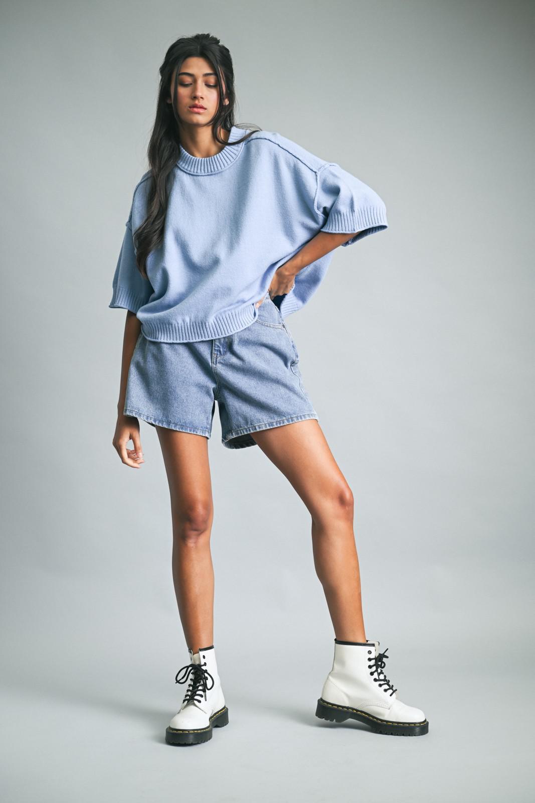 Denim Blue Crew Neck Sweater