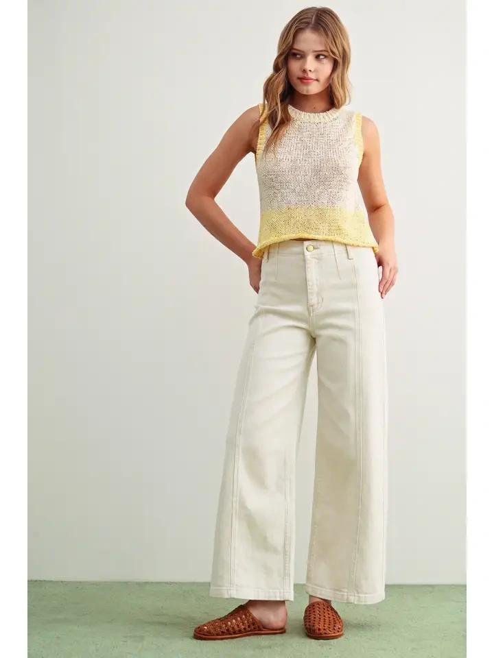 White Vertical Seam Stretch Pants