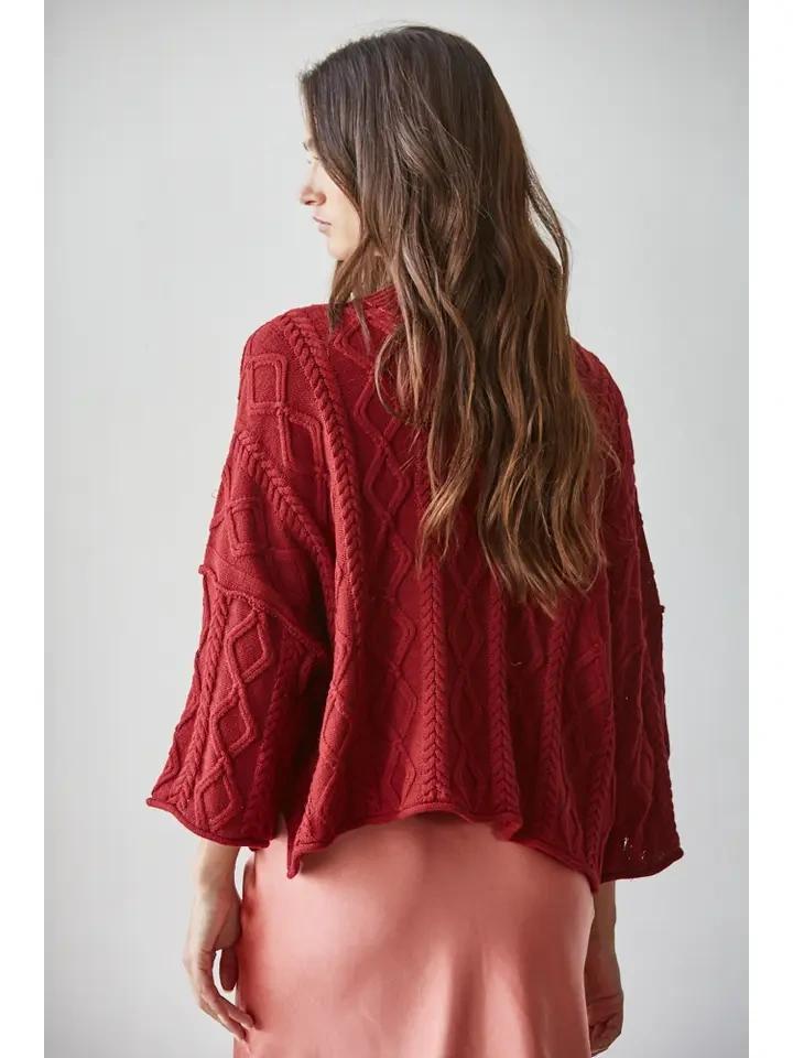Wine Cotton Cable Sweater