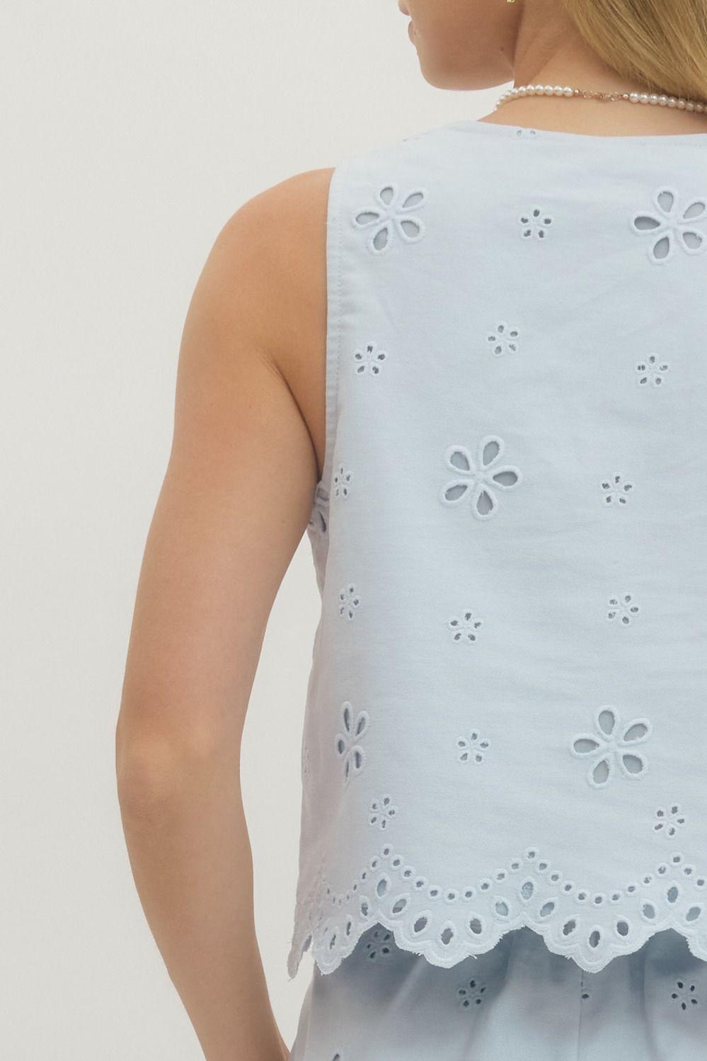 Light Blue Eyelet Embroidered Top