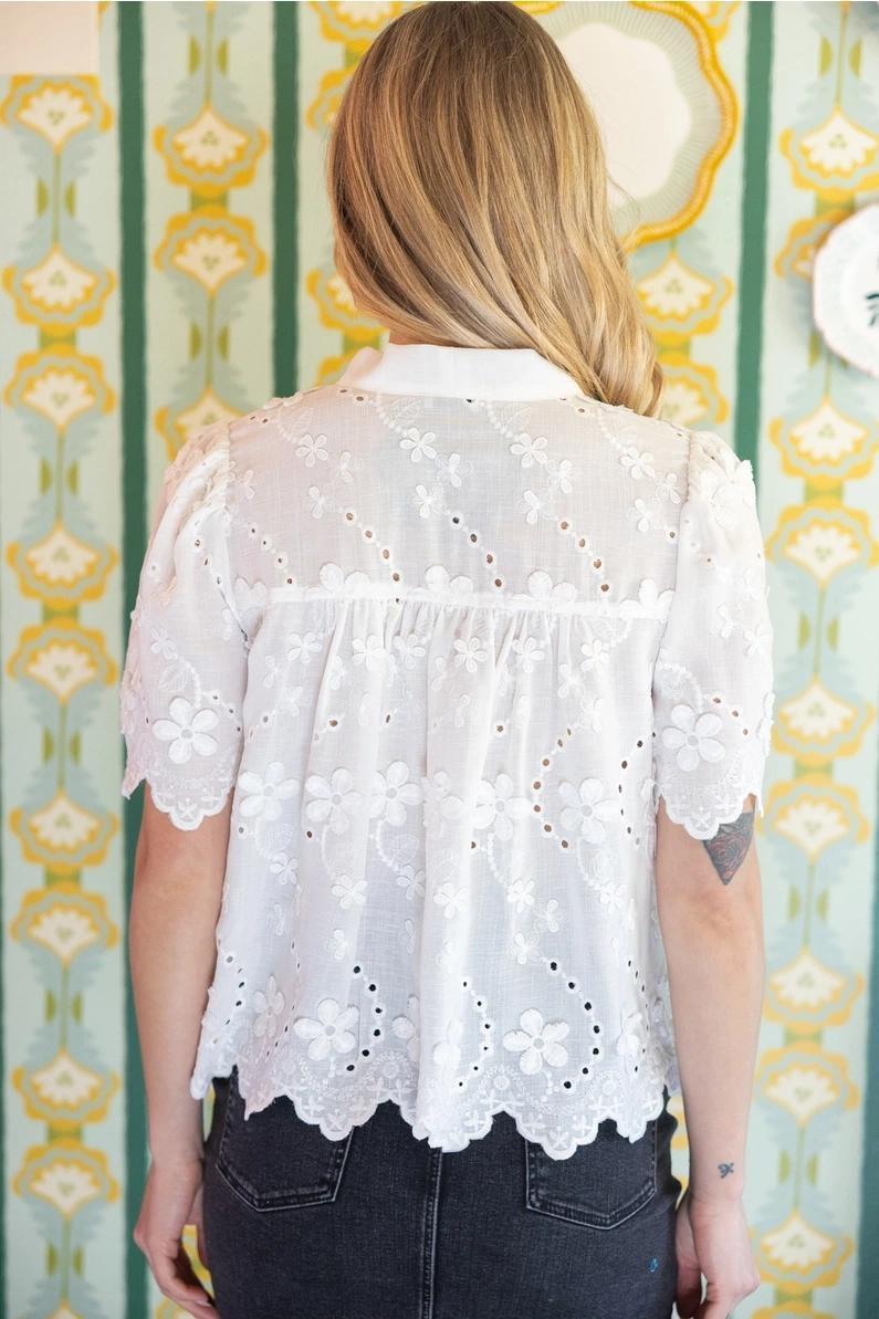 White Self Tie Eyelet Top