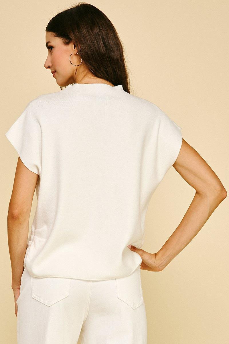 Off White Sweater Vest with Shirring Detail