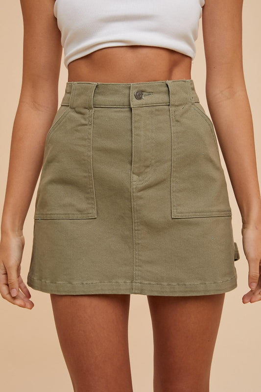Olive Cargo Denim Skirt