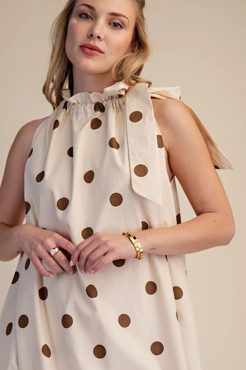 Cream and Brown Polka Dotted Midi
