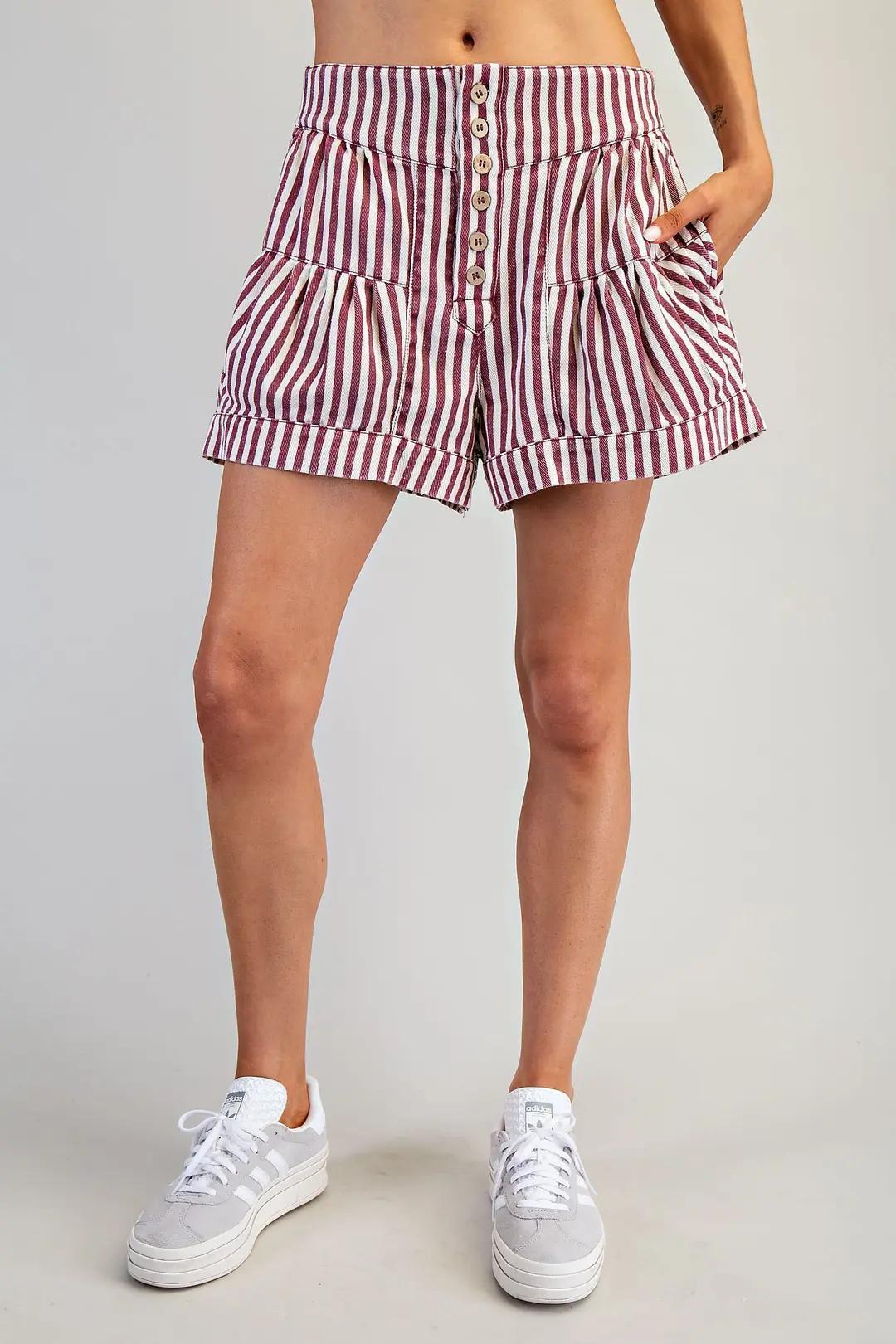 Cranberry Striped Button Down Shorts