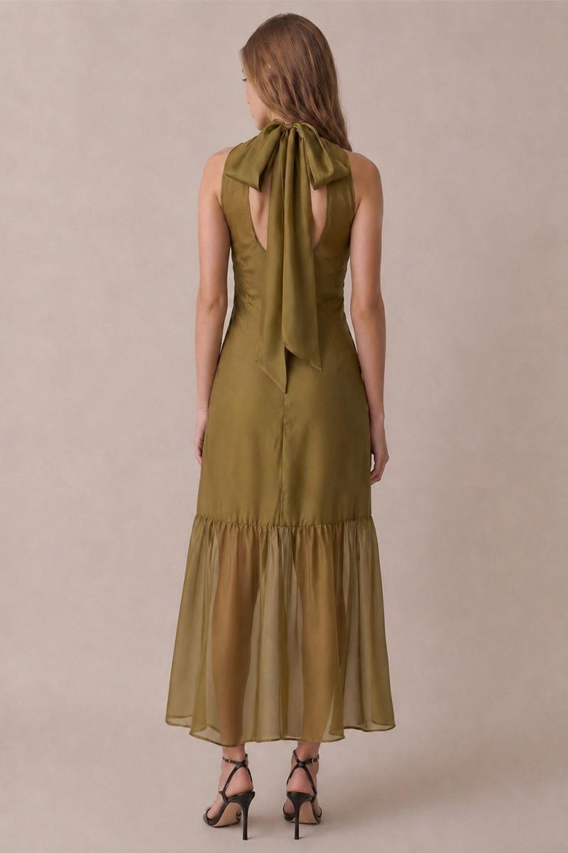 Olive Soft Organza Maxi Dress