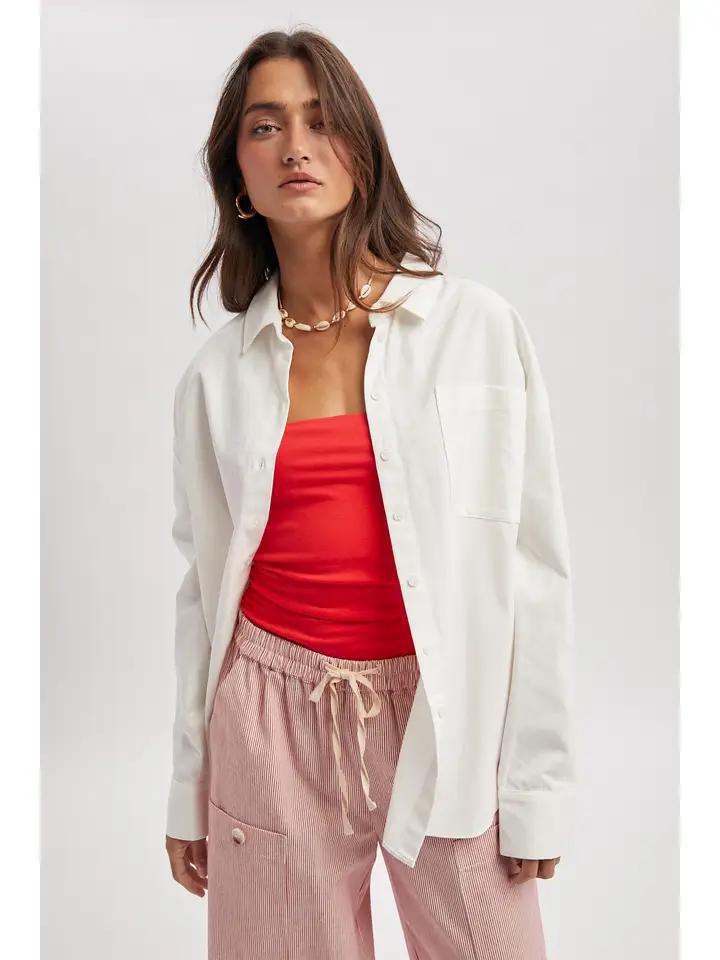 Off White Cotton Button Front Top