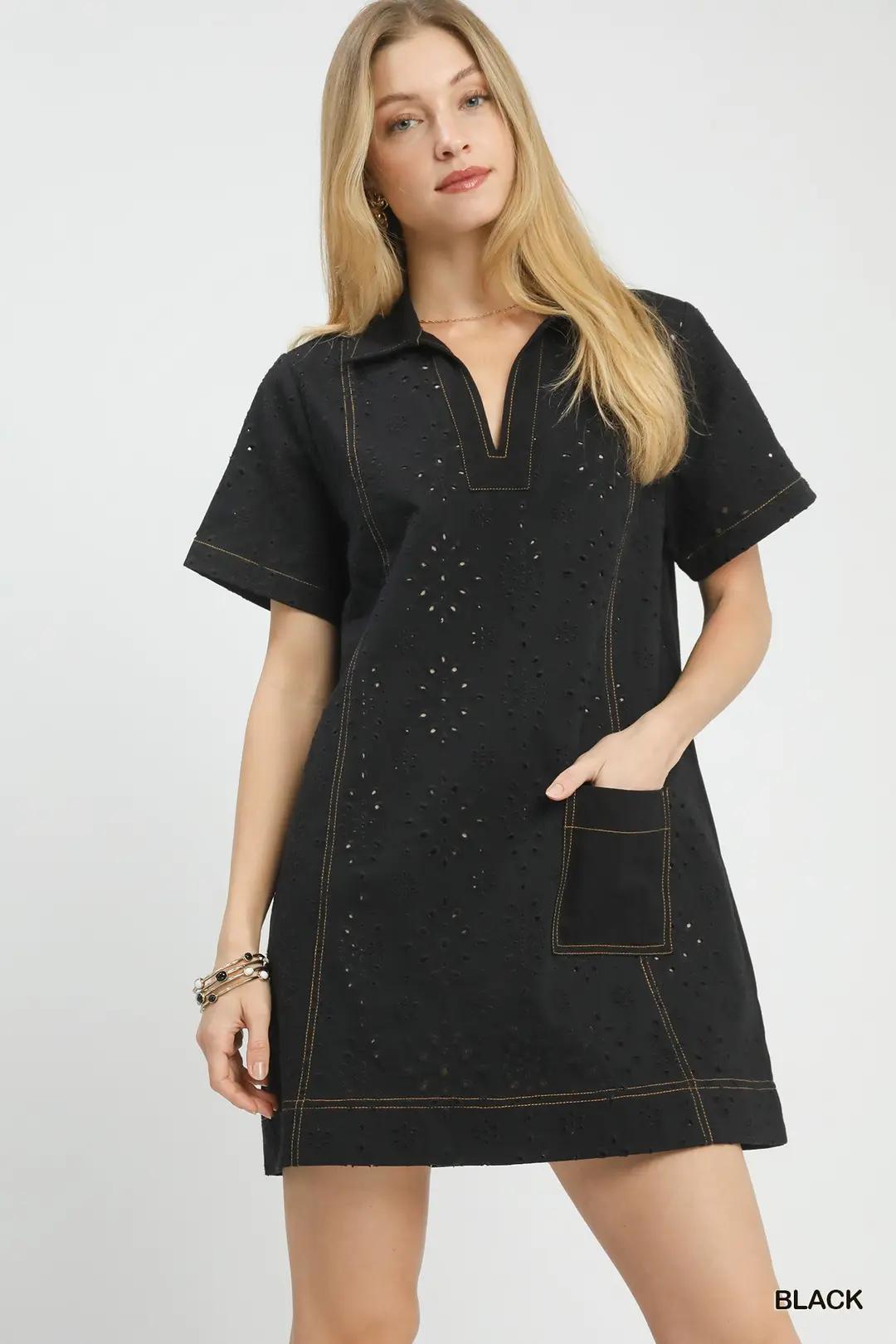 Black Eyelet Shift Dress