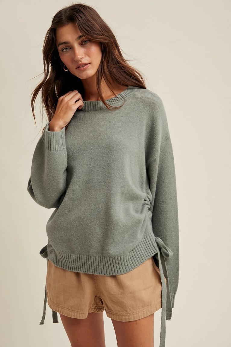 Grey Mint Side Ruched Sweater