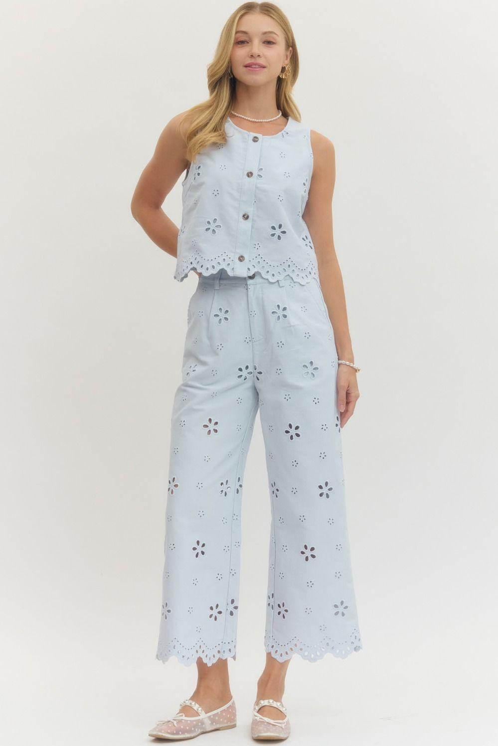 Light Blue Eyelet Embroidered Top
