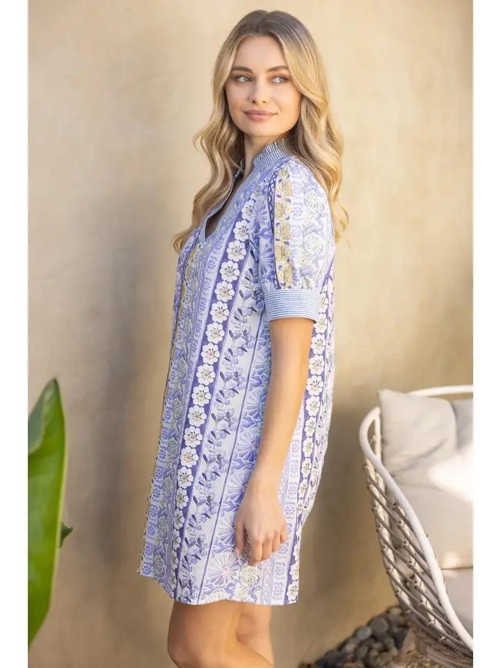 Blue Striped Band Detailed Dress