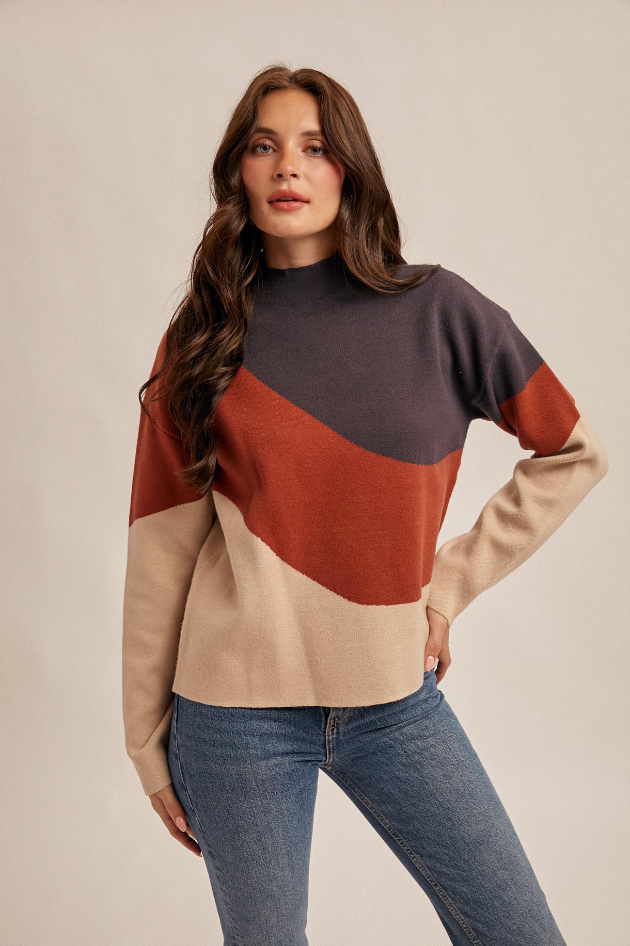 Navy, Brick, and Taupe Sweater