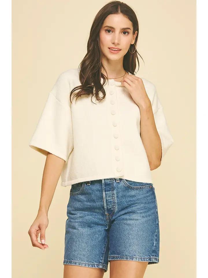 Cream Button Front Sweater