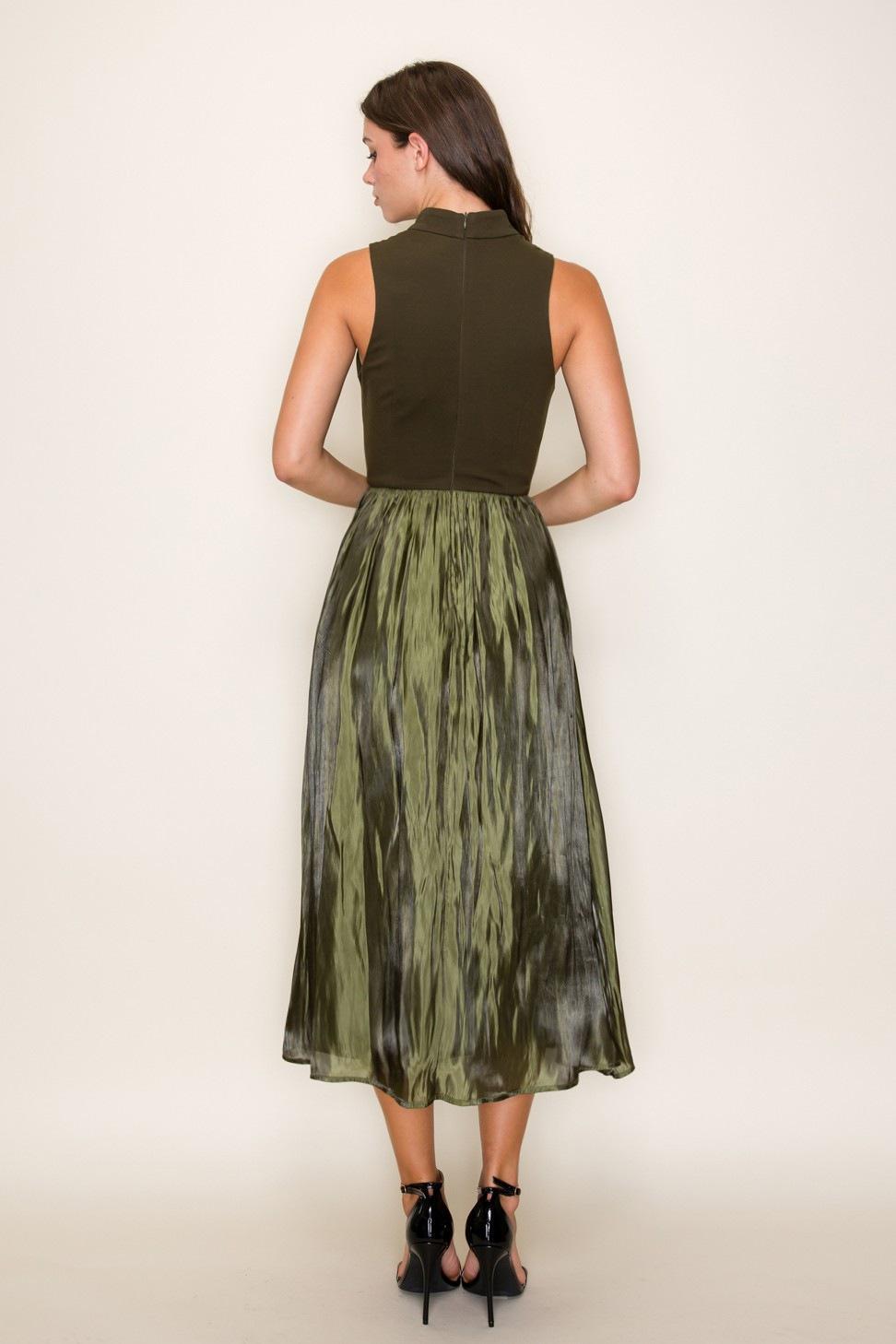 Olive Contrast Taffeta Midi