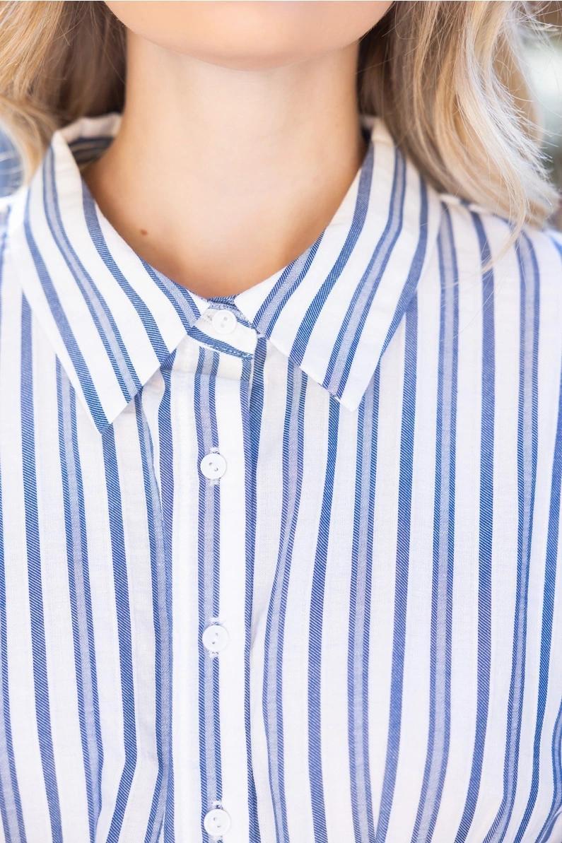 Blue Pleated Waist Mini Flare Shirt Dress