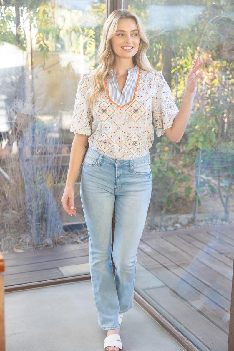 Slate Blue Wave Trimmed Top