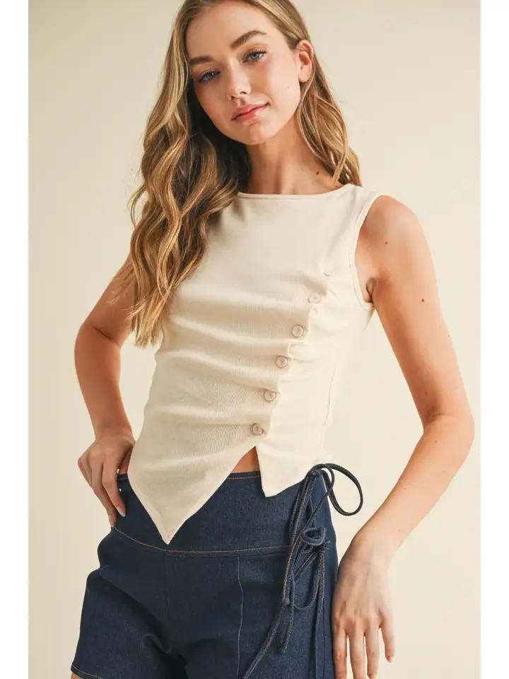 Cream Asymmetrical Knit Tank