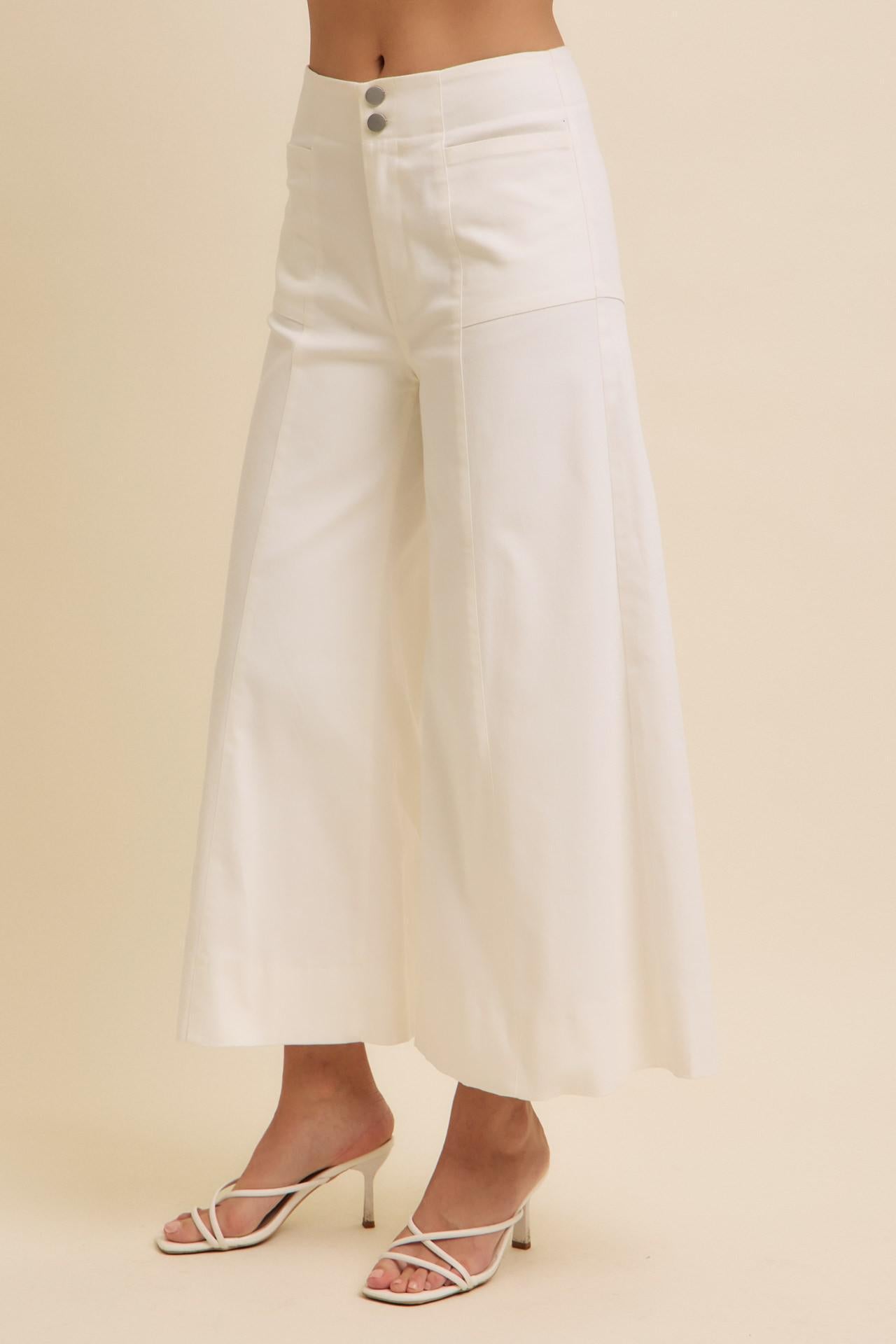 White Cropped Wide Leg Pants