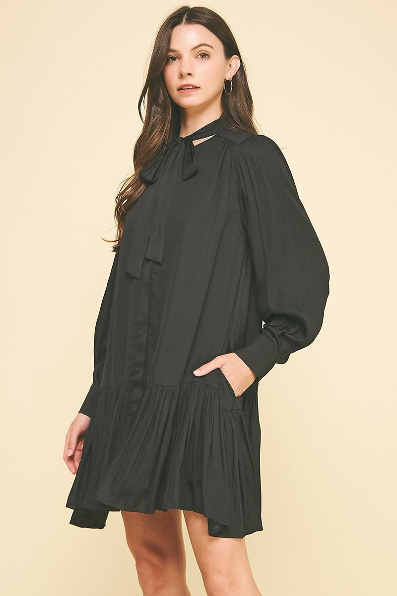 Black Neck Tie Mini Dress