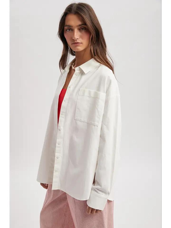 Off White Cotton Button Front Top
