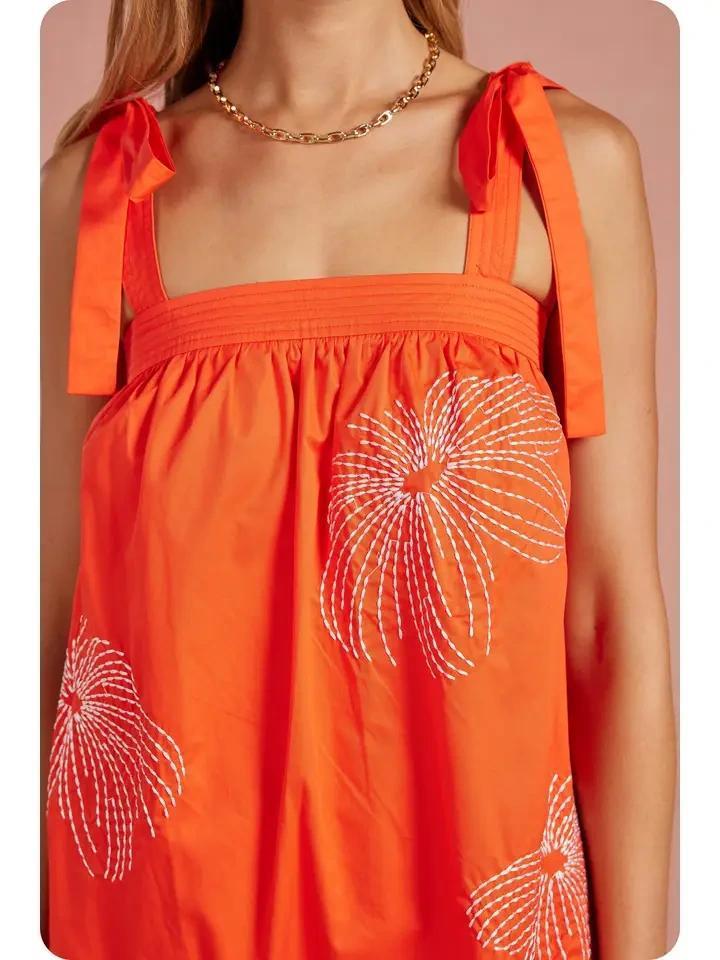 Orange and Off White Embroidered Mini