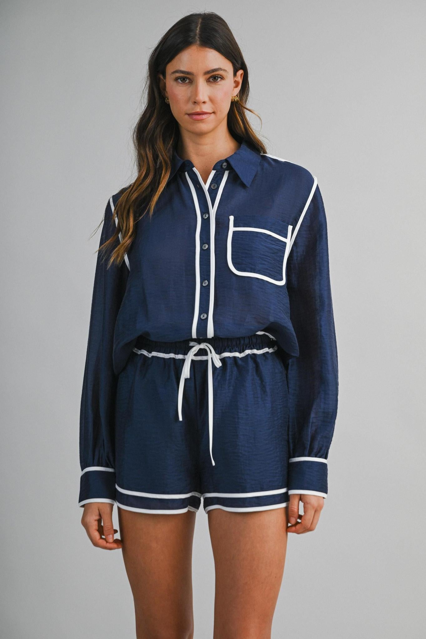Navy with White Trim Shirt and Shorts Set