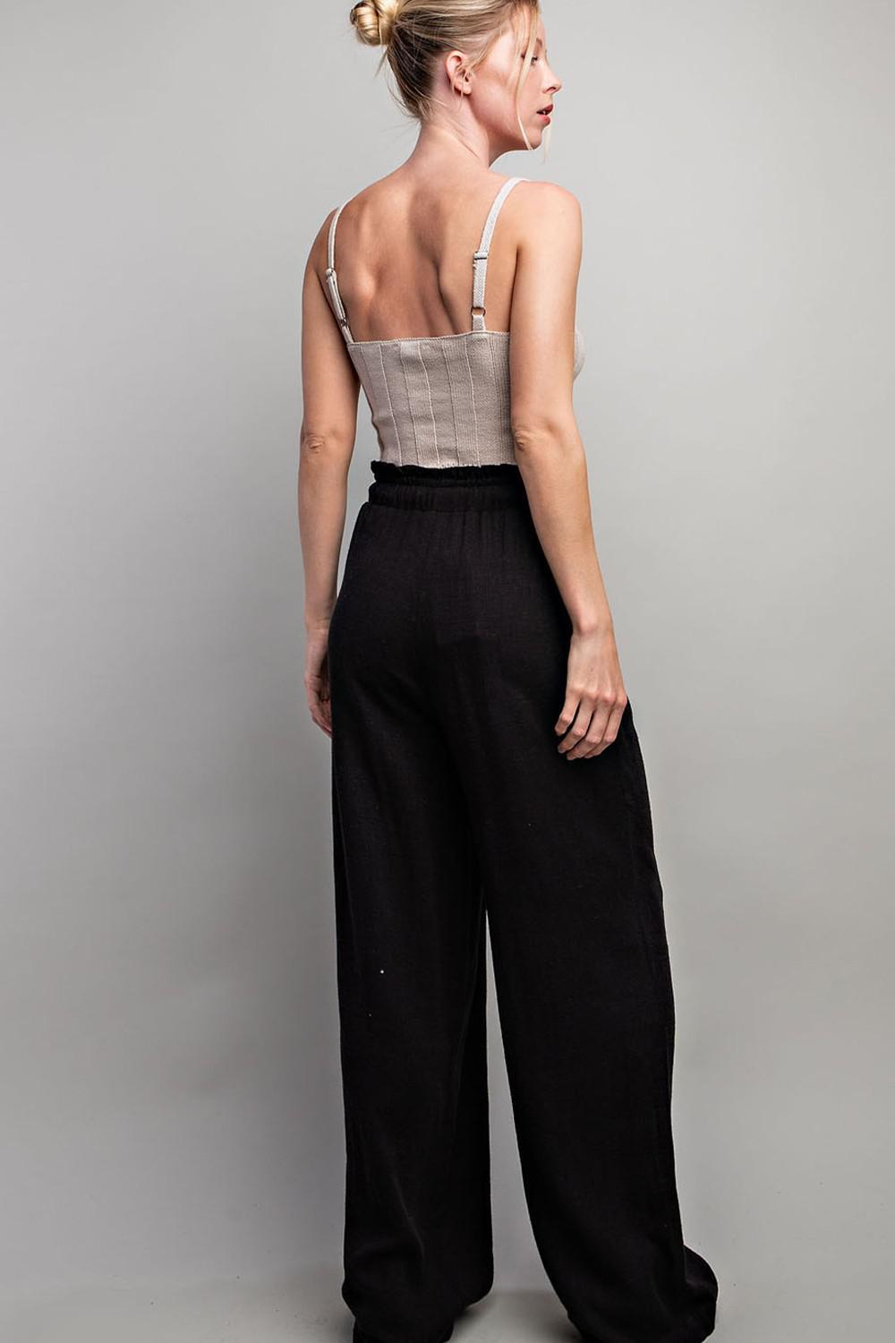 Black Linen Wide Leg Pant