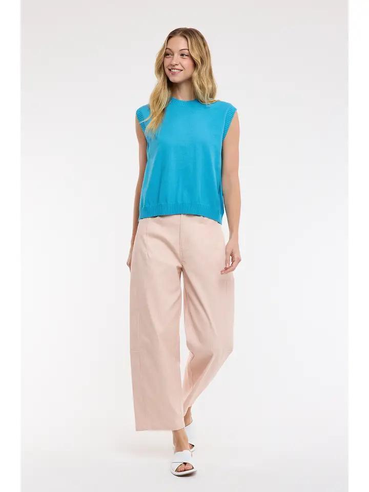 Ocean Blue Back Slit Knit Top