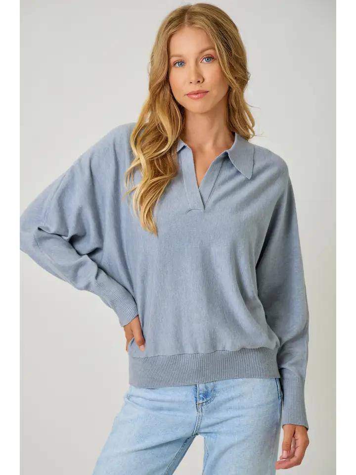 Soft Blue Polo Sweater