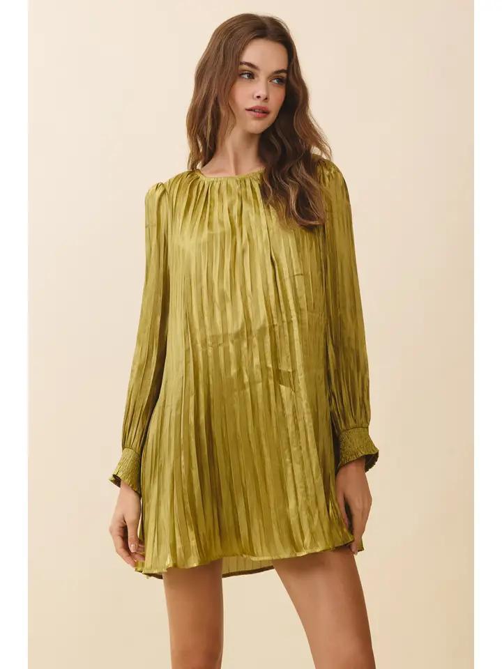 Olive Metallic Pleated Mini