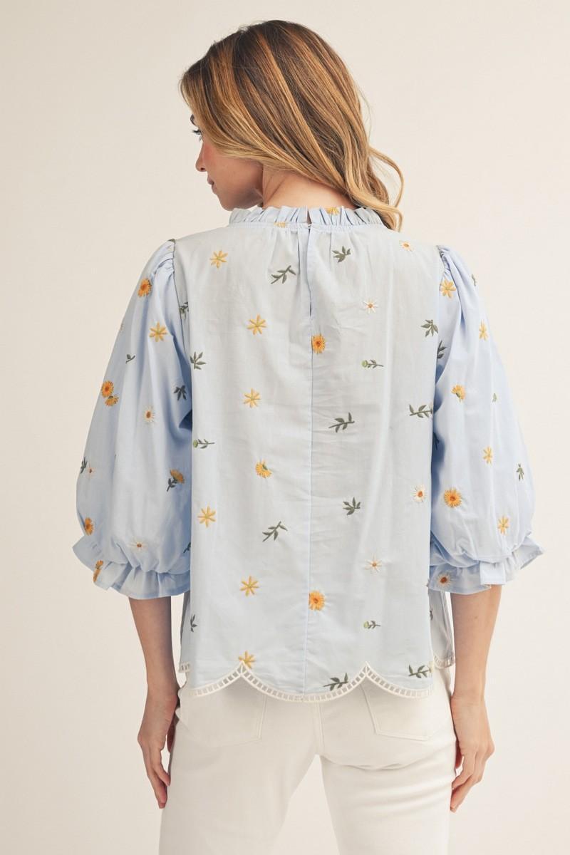 Light Blue Floral Embroidered Top