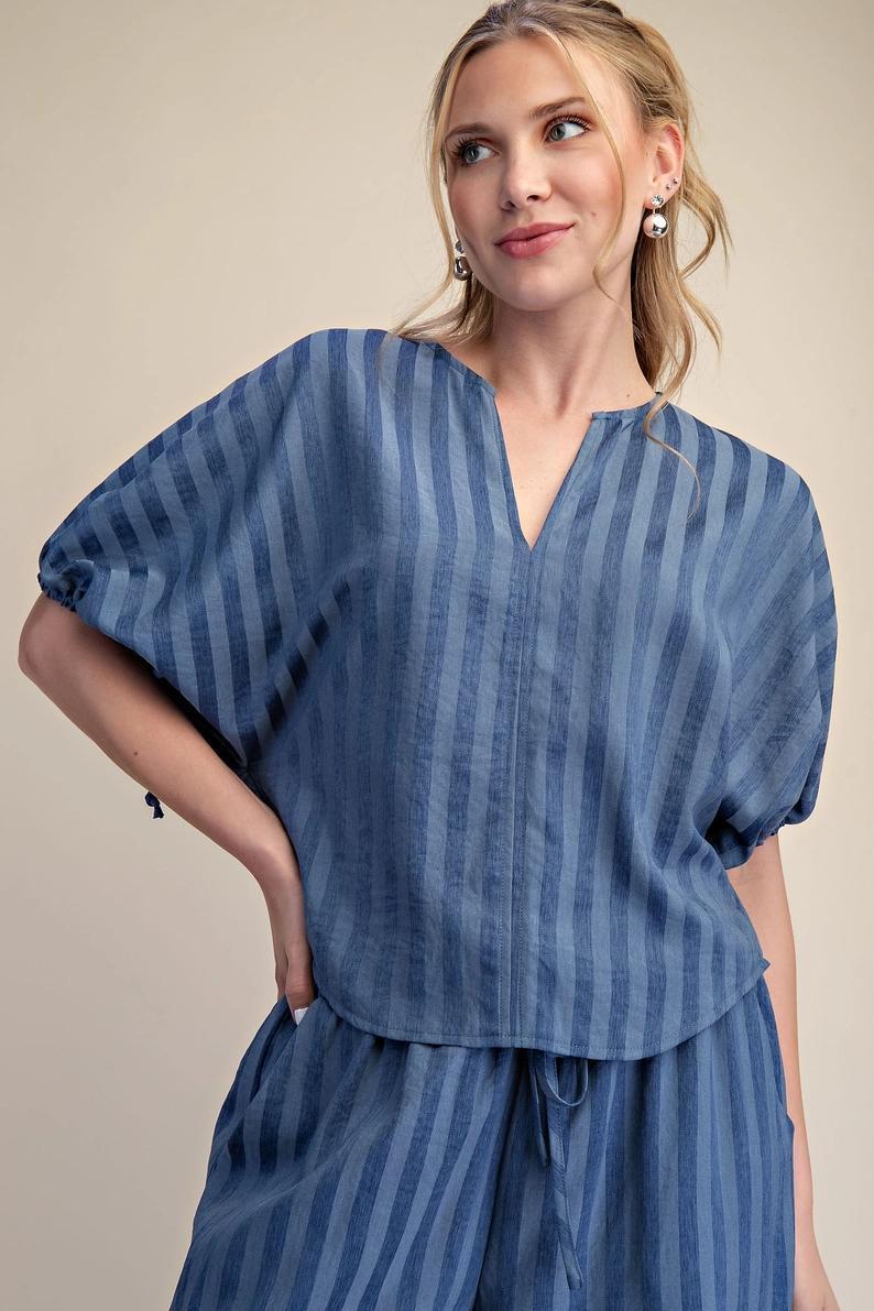 Indigo Striped Tie Puff Set