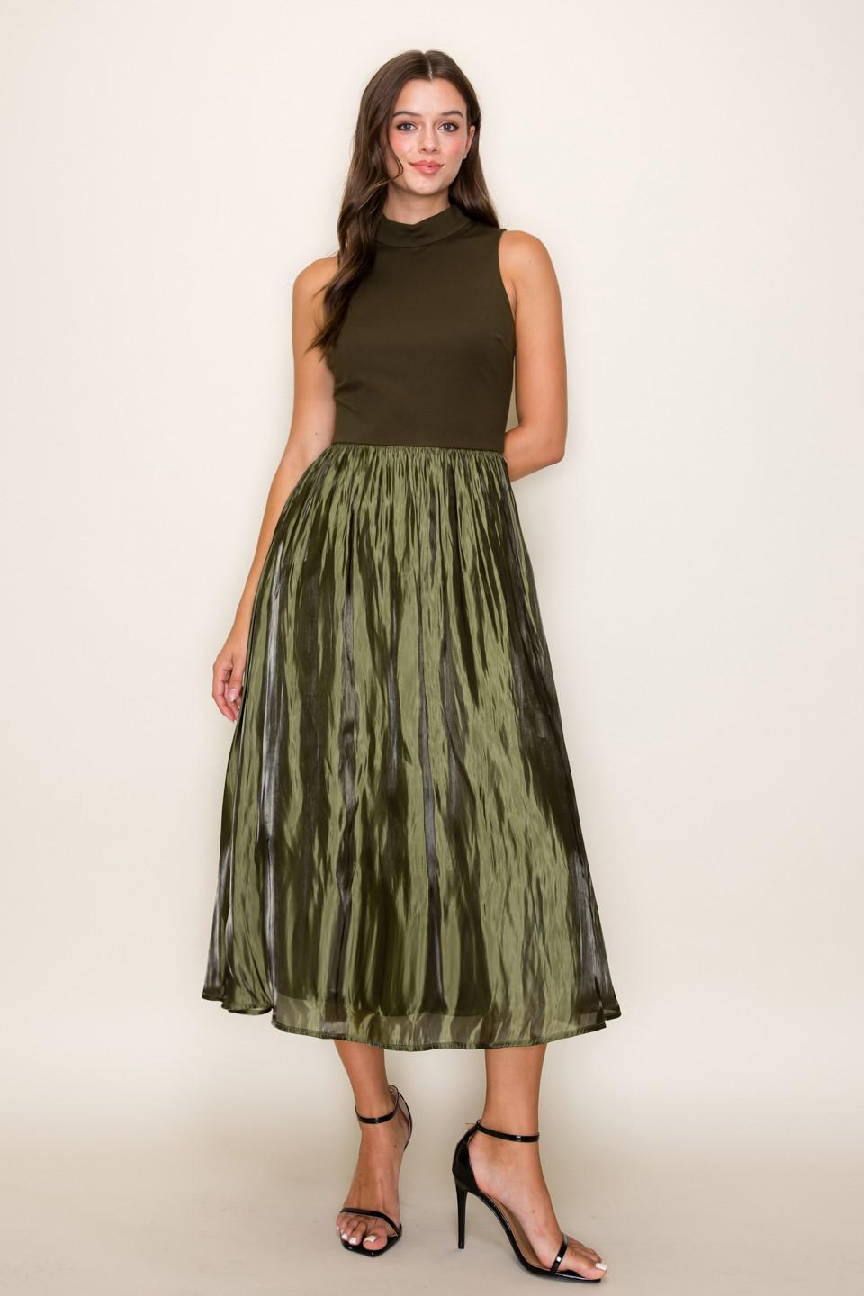 Olive Contrast Taffeta Midi