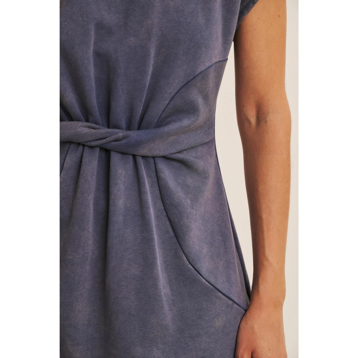 Washed Denim Twisted Waist Terry Dress