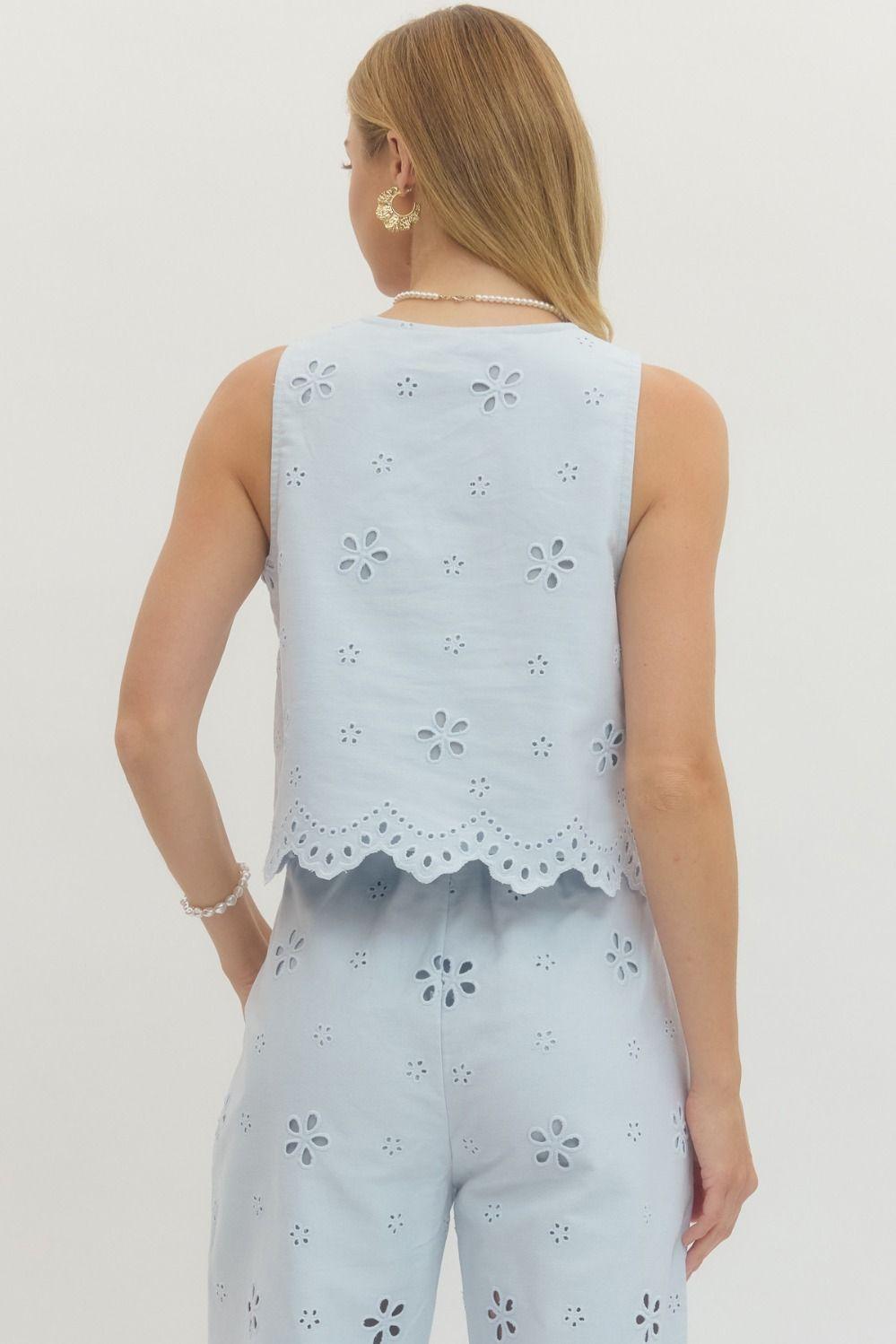 Light Blue Eyelet Embroidered Top