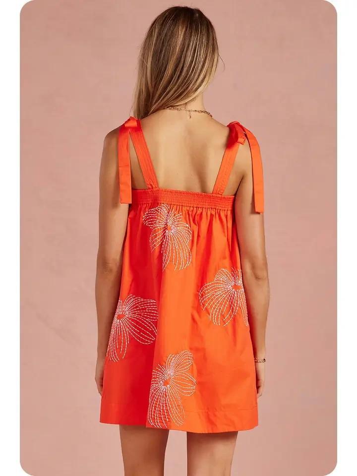 Orange and Off White Embroidered Mini