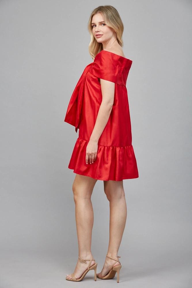 Red Taffeta Dress with Bow