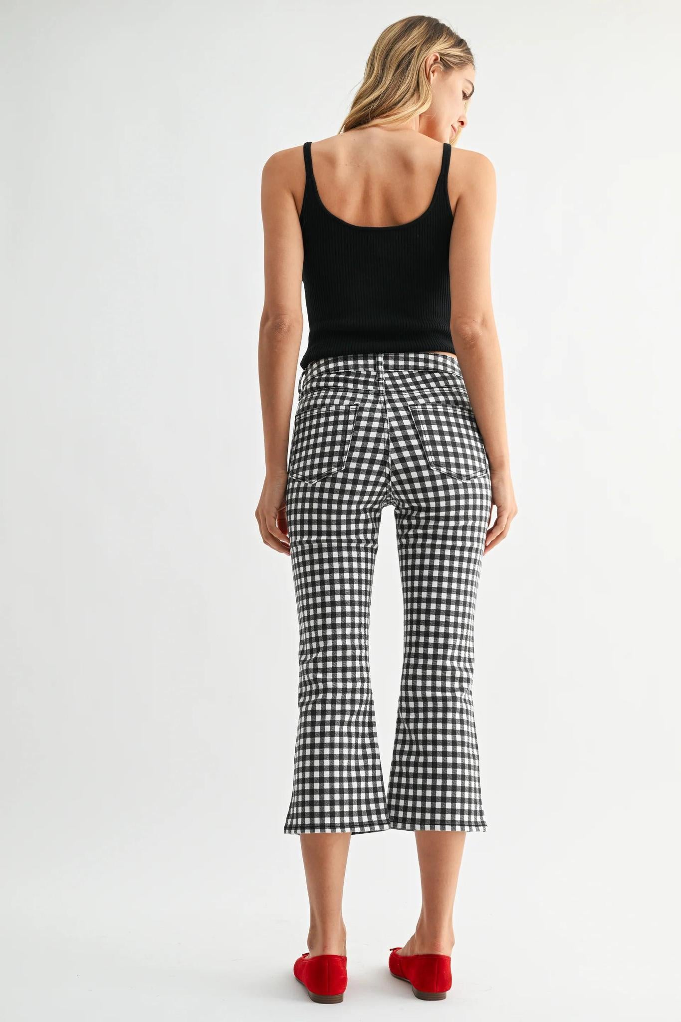 Black Gingham Skinny Capri with Slit Jeans