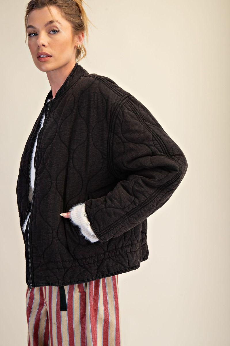 Black Quilted Bomber Jacket