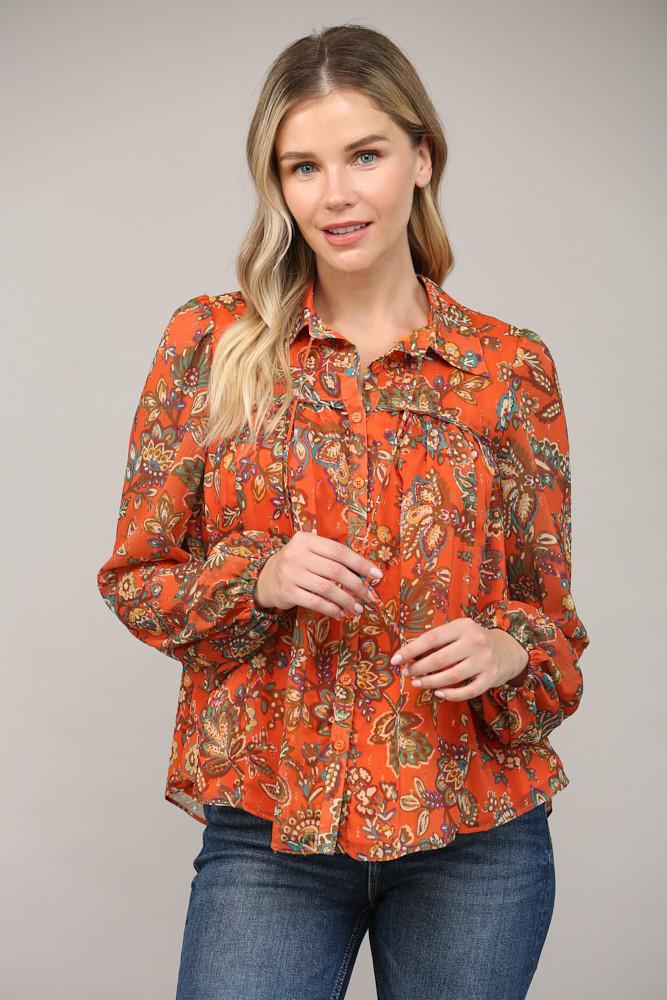Rust Orange Print Blouse
