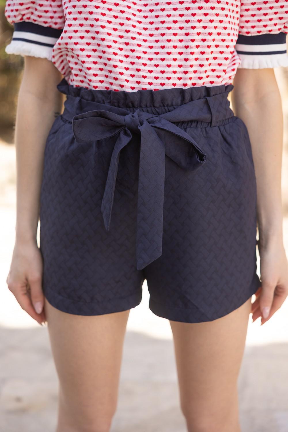 Navy Self Tie Shorts