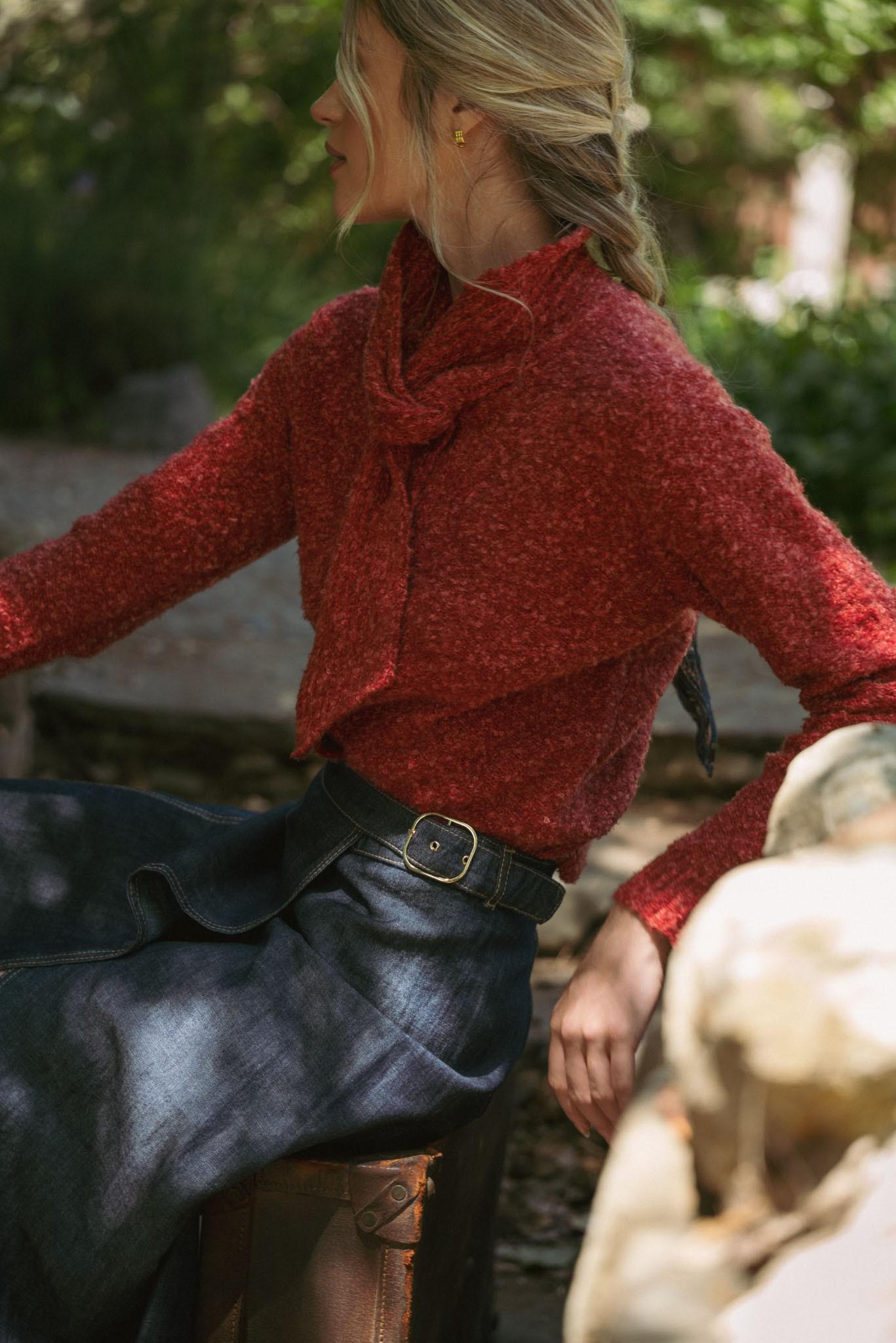 Burgundy Tying Neck Sweater