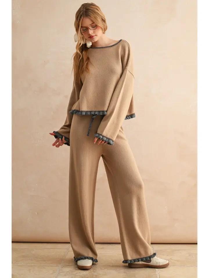 Mocha and Grey Ruffled Knit Set