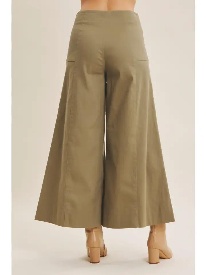 Light Olive Cropped Wide Leg Pants