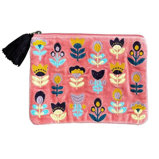Tulips on Pink Embroidered Med. Pouch