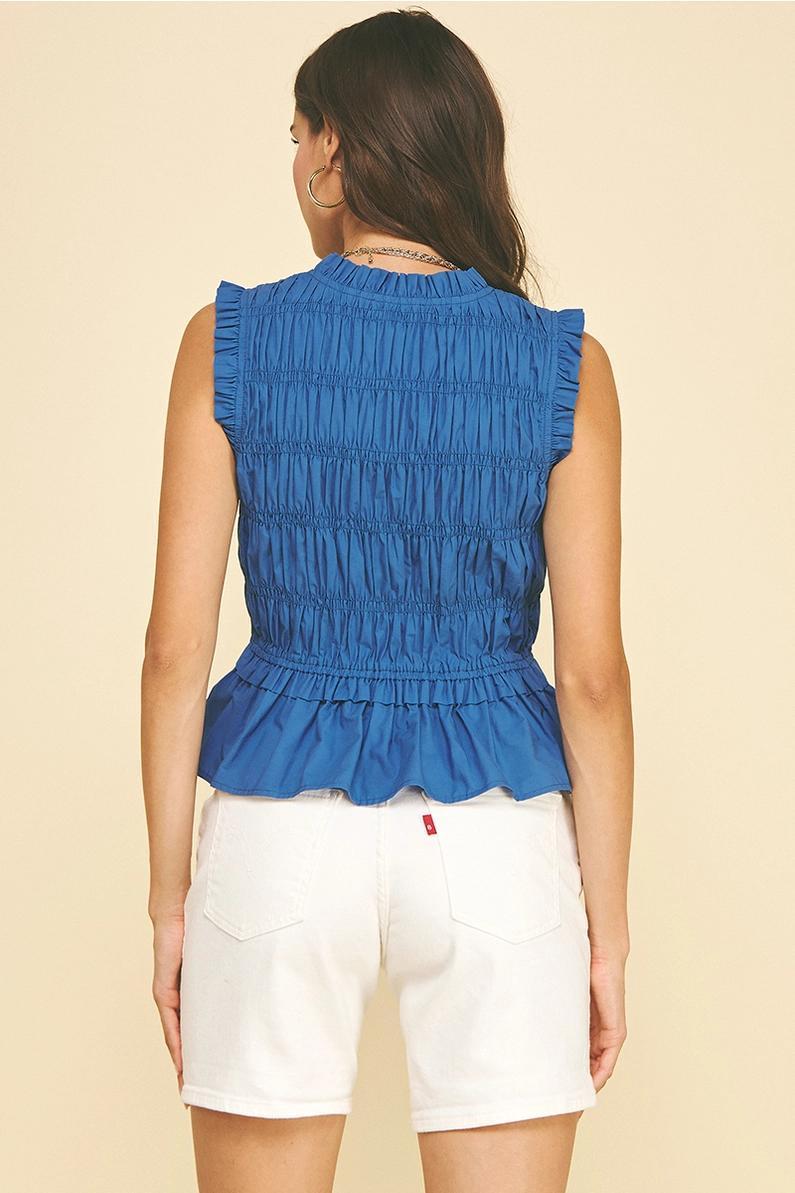 Denim Front Tie Smocked Top