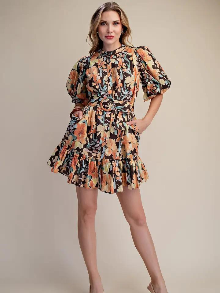 Brown Romantic Ruffle Mini Dress – Salt Clothing Co